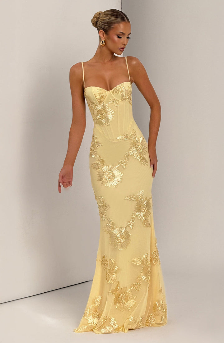 Emma | Women's Floral Embroidered Maxi Wedding Guest Dress