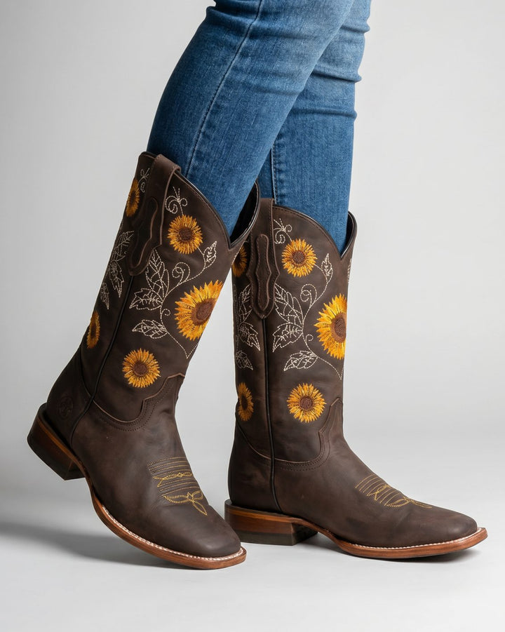 Women's Floral Embroidered Cowgirl Knee High Boots Low Block Heel