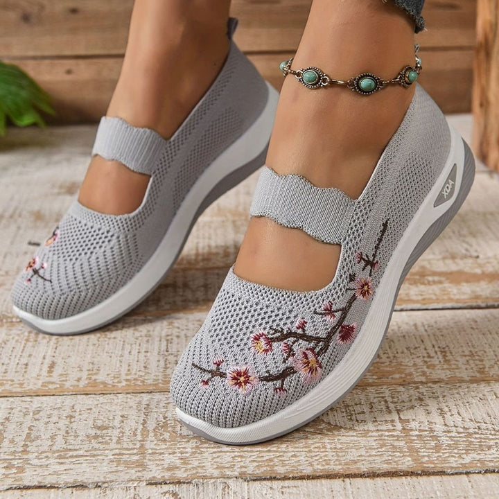 Women's Floral Embroidered Mary Jane Orthopedic Slip-On Sneakers - Gray