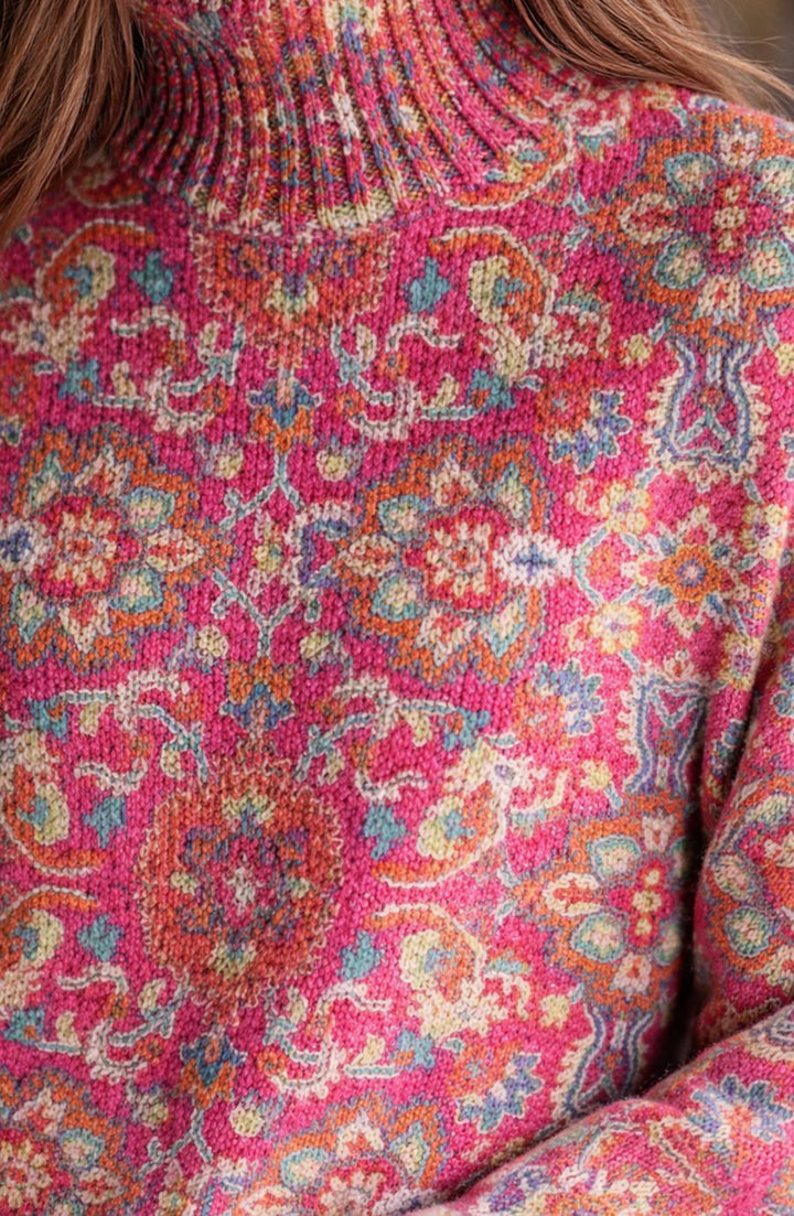 Women's Floral Knit Oversized Turtleneck Sweater