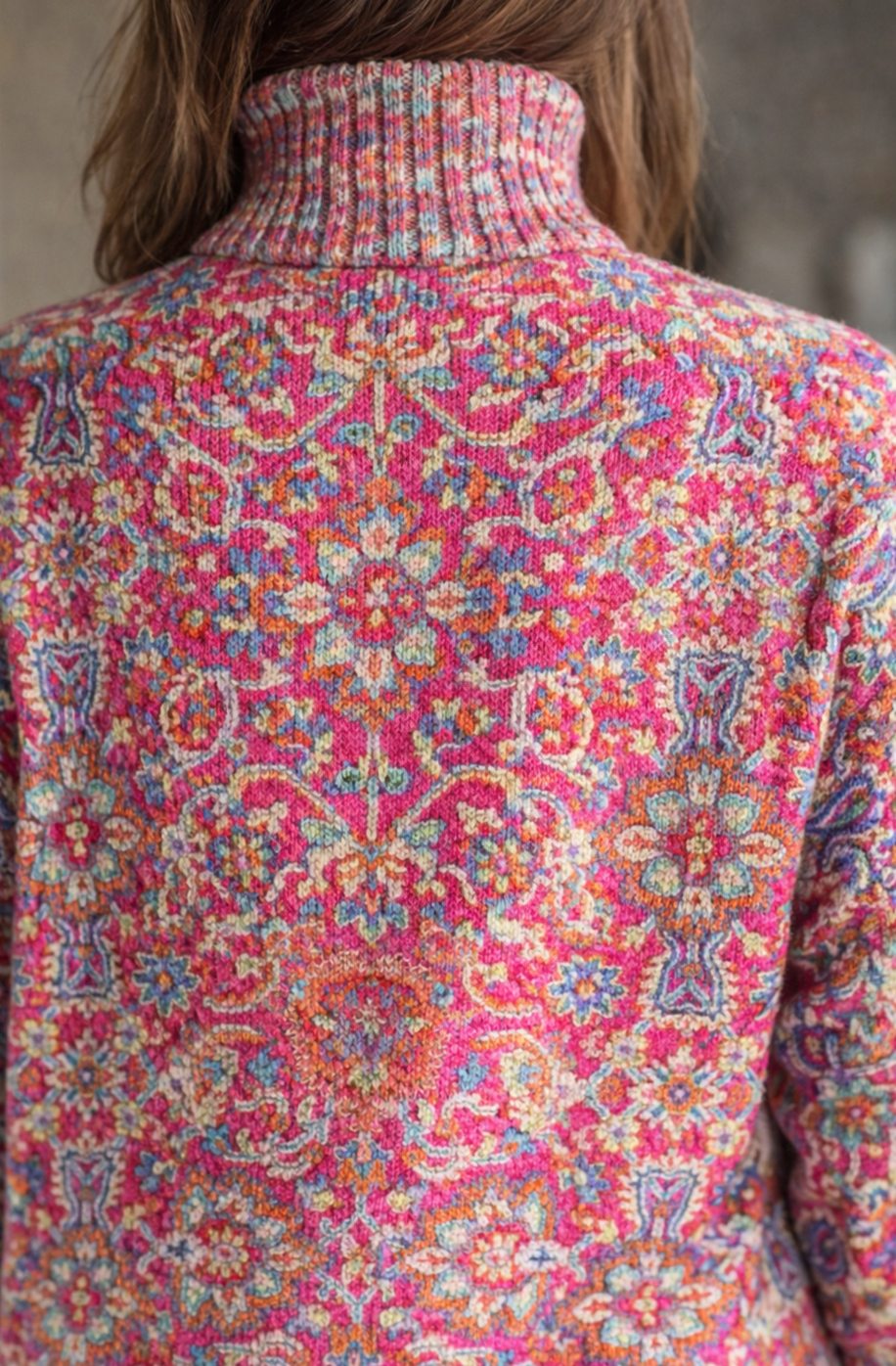 Women's Floral Knit Oversized Turtleneck Sweater