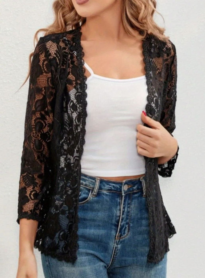 Women's Floral Lace Open-Front 3/4 Sleeve Cardigan
