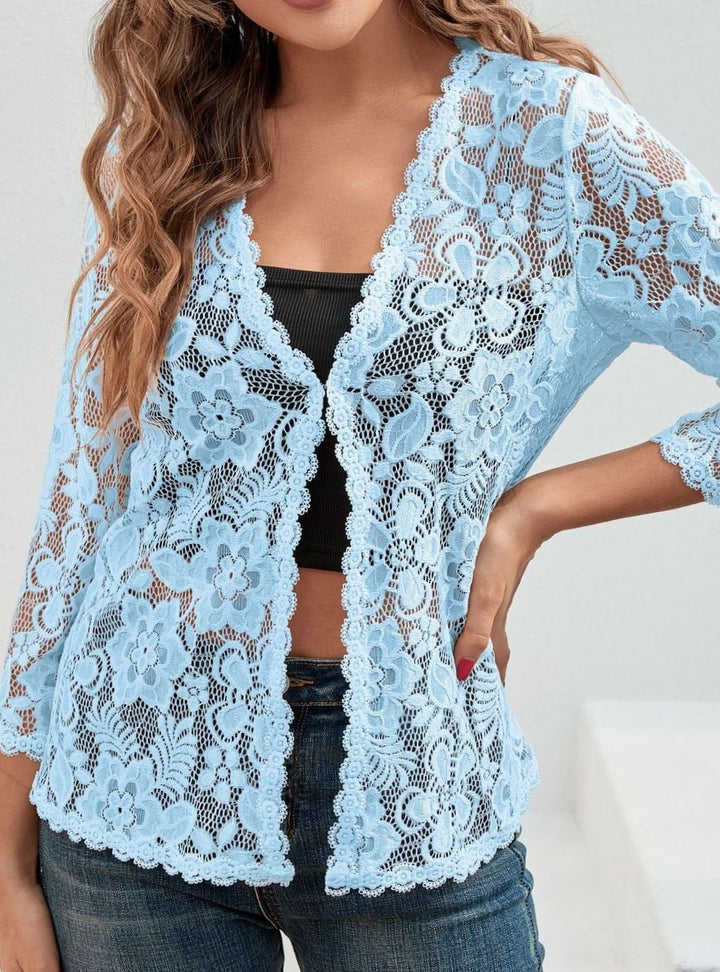 Women's Floral Lace Open-Front 3/4 Sleeve Cardigan