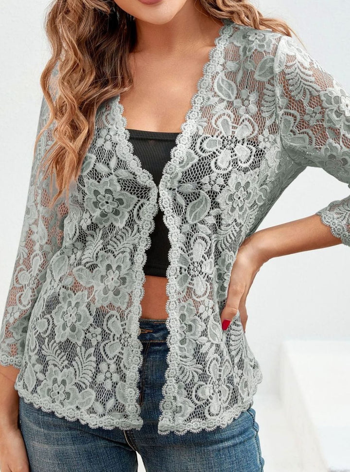 Women's Floral Lace Open-Front 3/4 Sleeve Cardigan