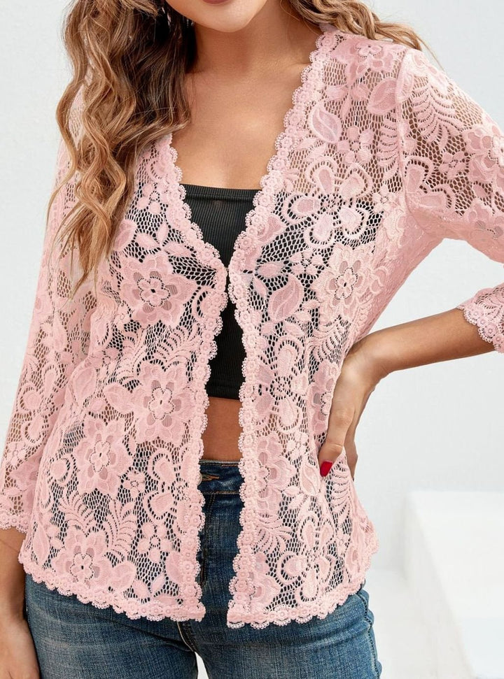 Women's Floral Lace Open-Front 3/4 Sleeve Cardigan