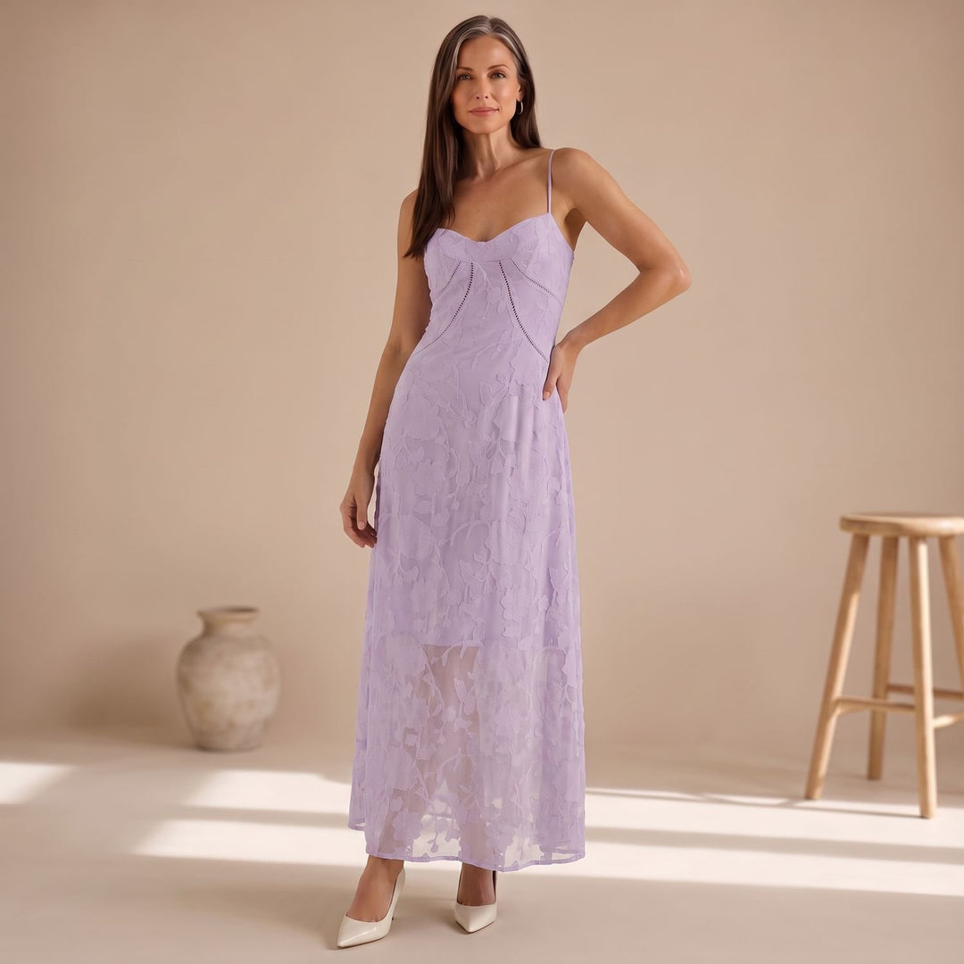 Women's Floral Lace Spaghetti-Strap Maxi Dress - Purple