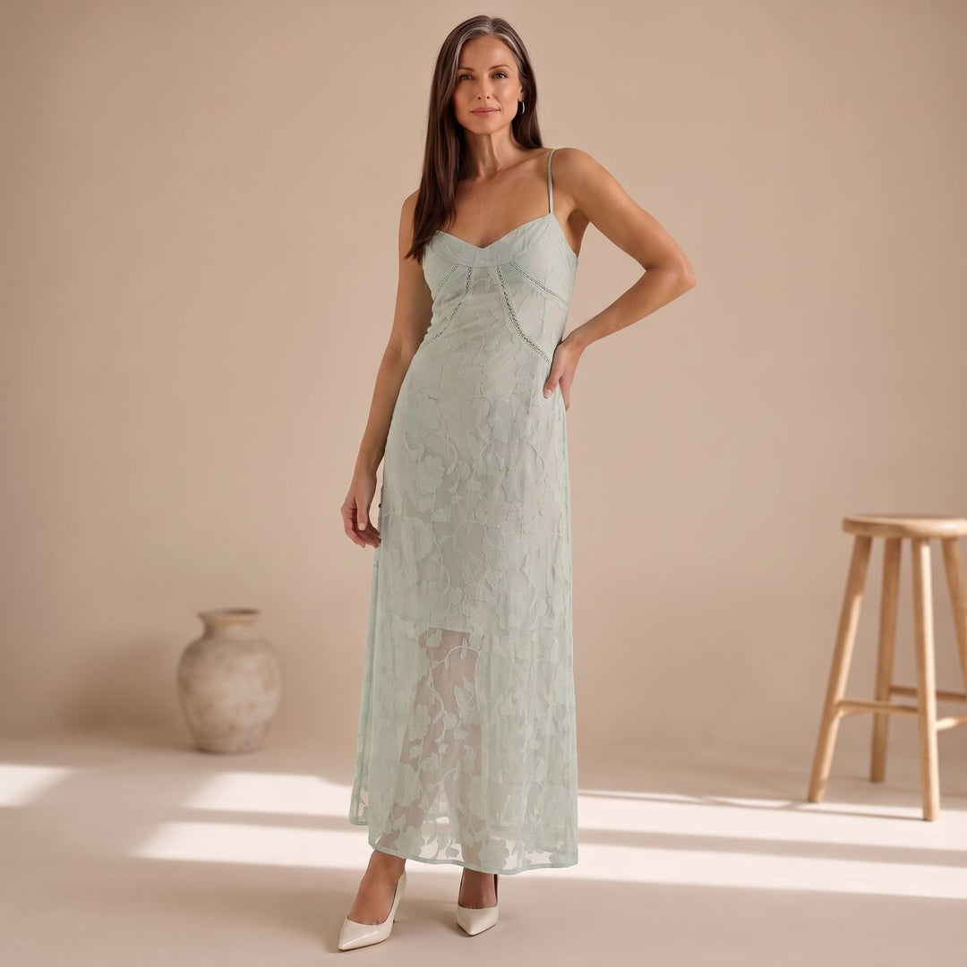 Women's Floral Lace Spaghetti-Strap Maxi Dress - Green