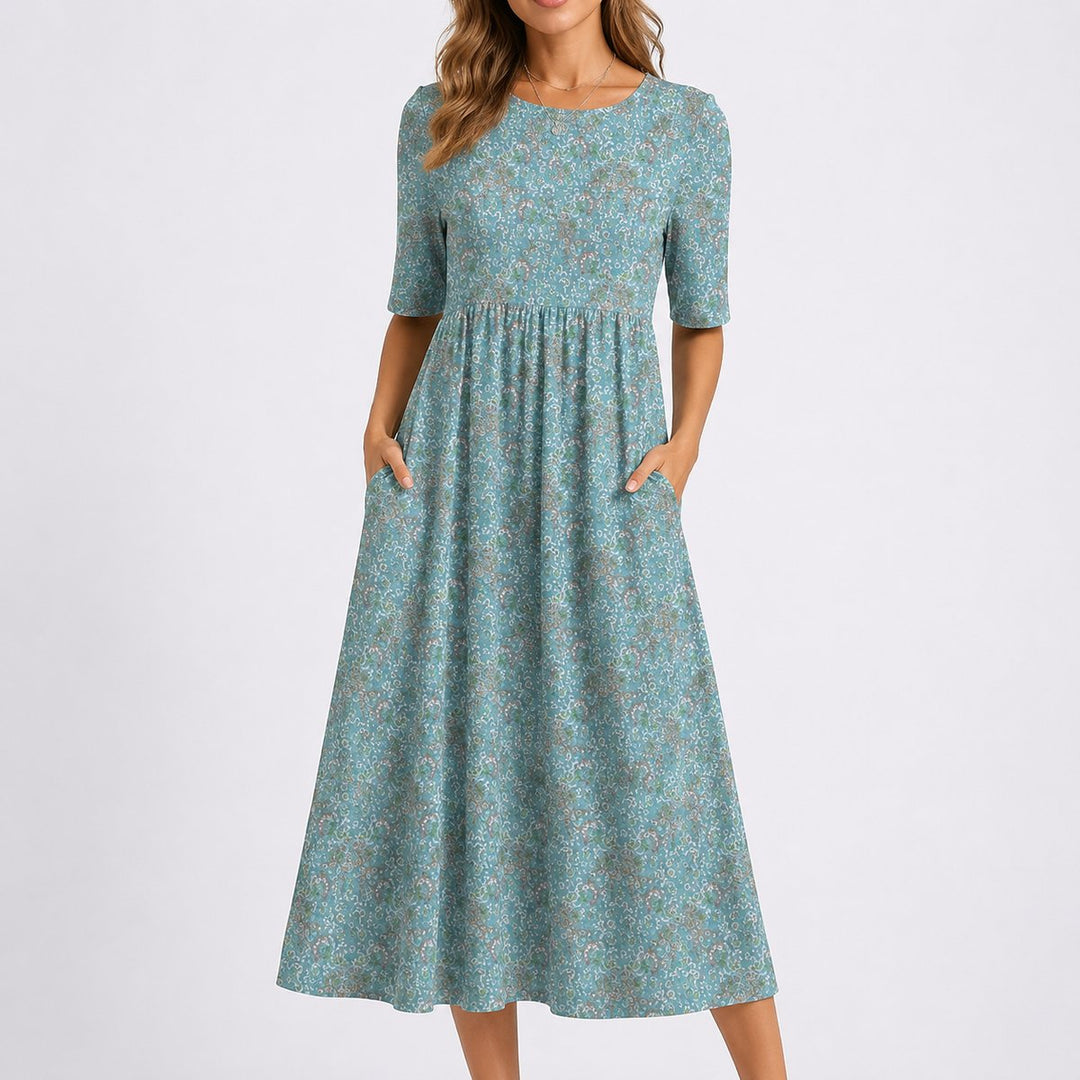 Women's Floral Midi Fall Wedding Guest Dress Half Sleeve