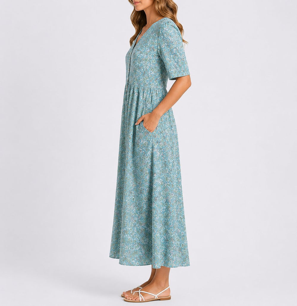 Women's Floral Midi Fall Wedding Guest Dress Half Sleeve
