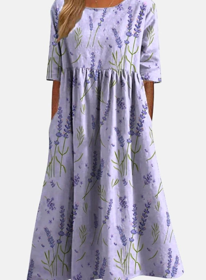 Women's Floral Midi Occasion Dress Relaxed Flowy Silhouette - Lavender