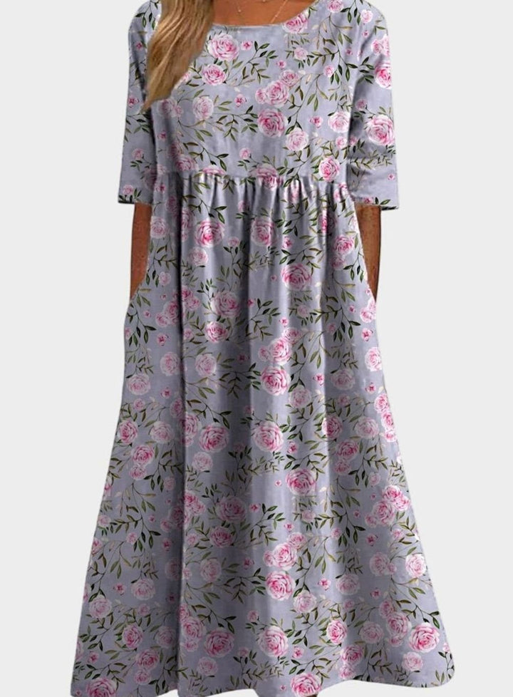 Women's Floral Midi Occasion Dress Relaxed Flowy Silhouette - Dusty Lilac