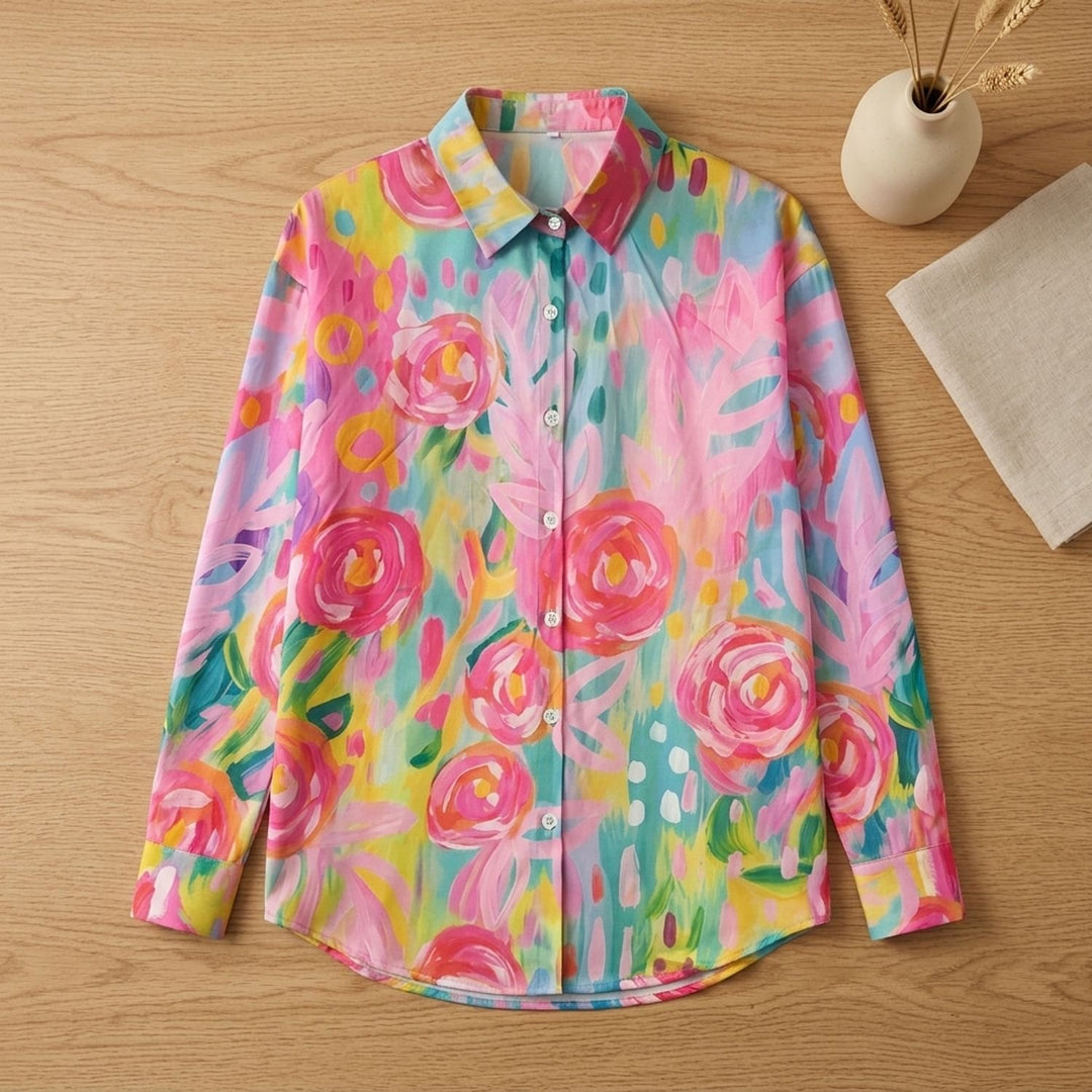 Women's Floral Print Long-Sleeve Button-Down Blouse