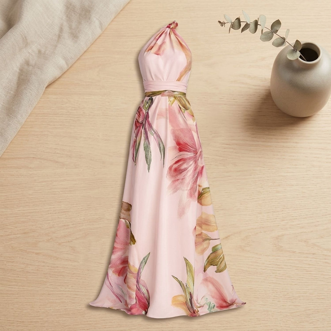Women's Floral Satin One-Shoulder A-Line Maxi Dress - Lavender