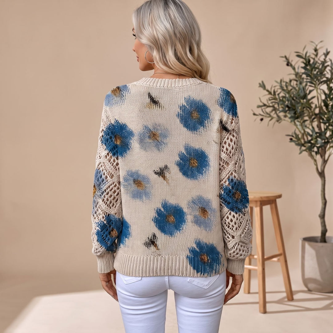 Women's Floral V-Neck Knit Pullover Sweater