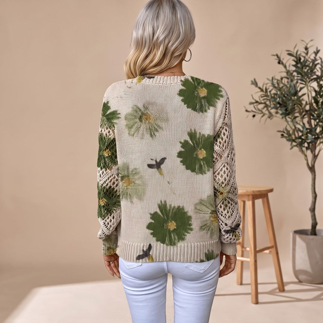 Women's Floral V-Neck Knit Pullover Sweater