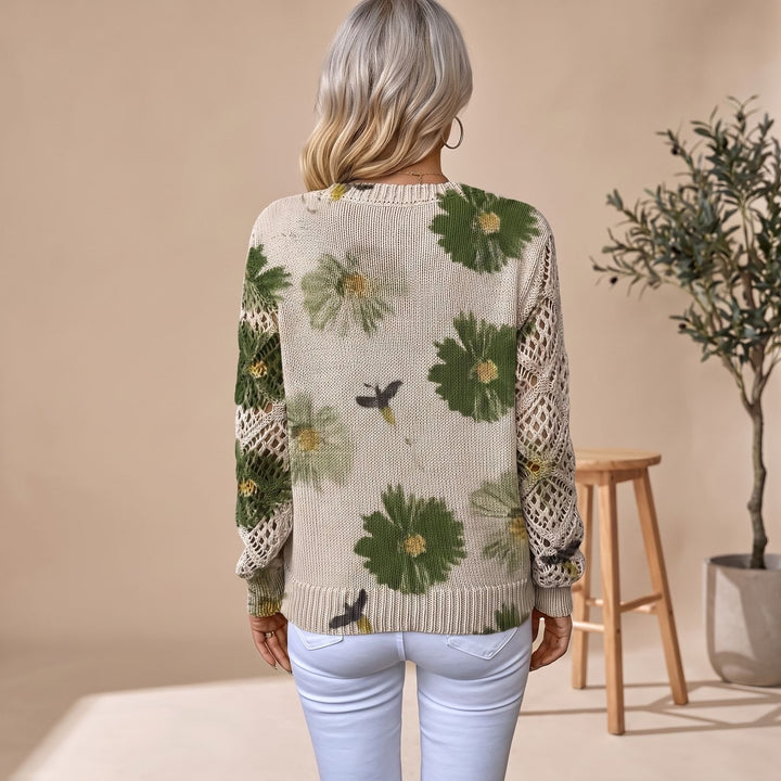 Women's Floral V-Neck Knit Pullover Sweater