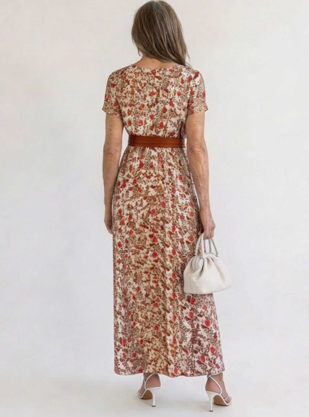 Women's Floral V-Neck Midi Dress Short Sleeve A-Line
