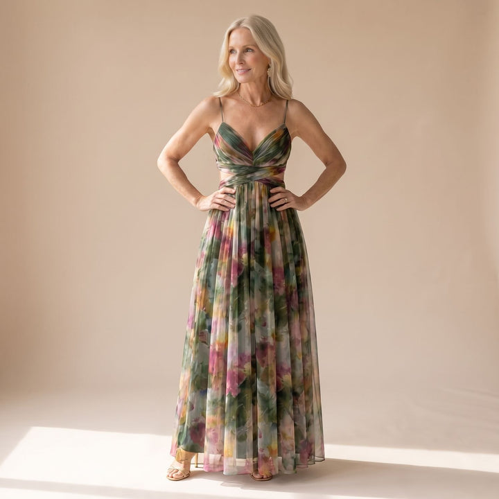 Women's Floral Wrap-Bodice Spaghetti-Strap Maxi Dress - Dark Green