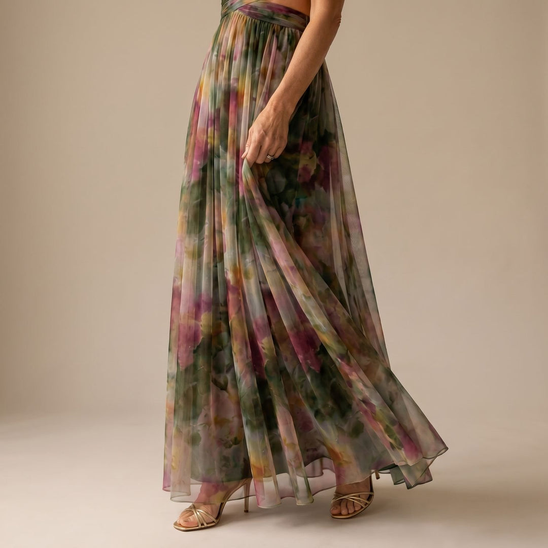 Women's Floral Wrap-Bodice Spaghetti-Strap Maxi Dress