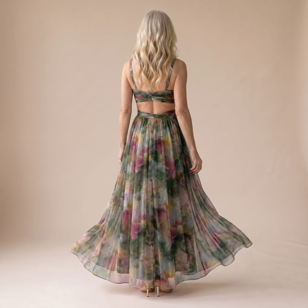 Women's Floral Wrap-Bodice Spaghetti-Strap Maxi Dress