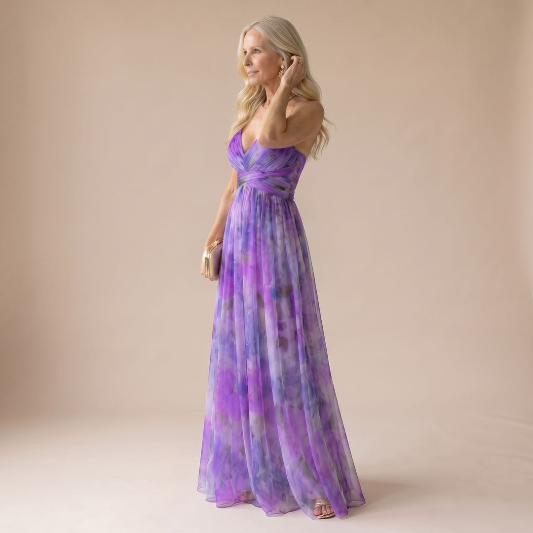 Women's Floral Wrap-Bodice Spaghetti-Strap Maxi Dress