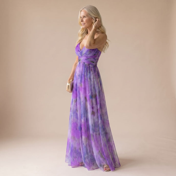 Women's Floral Wrap-Bodice Spaghetti-Strap Maxi Dress
