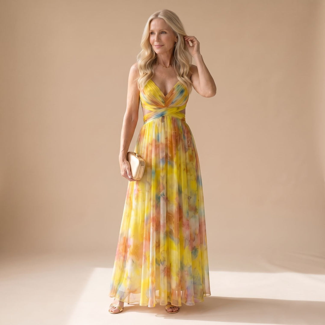 Women's Floral Wrap-Bodice Spaghetti-Strap Maxi Dress