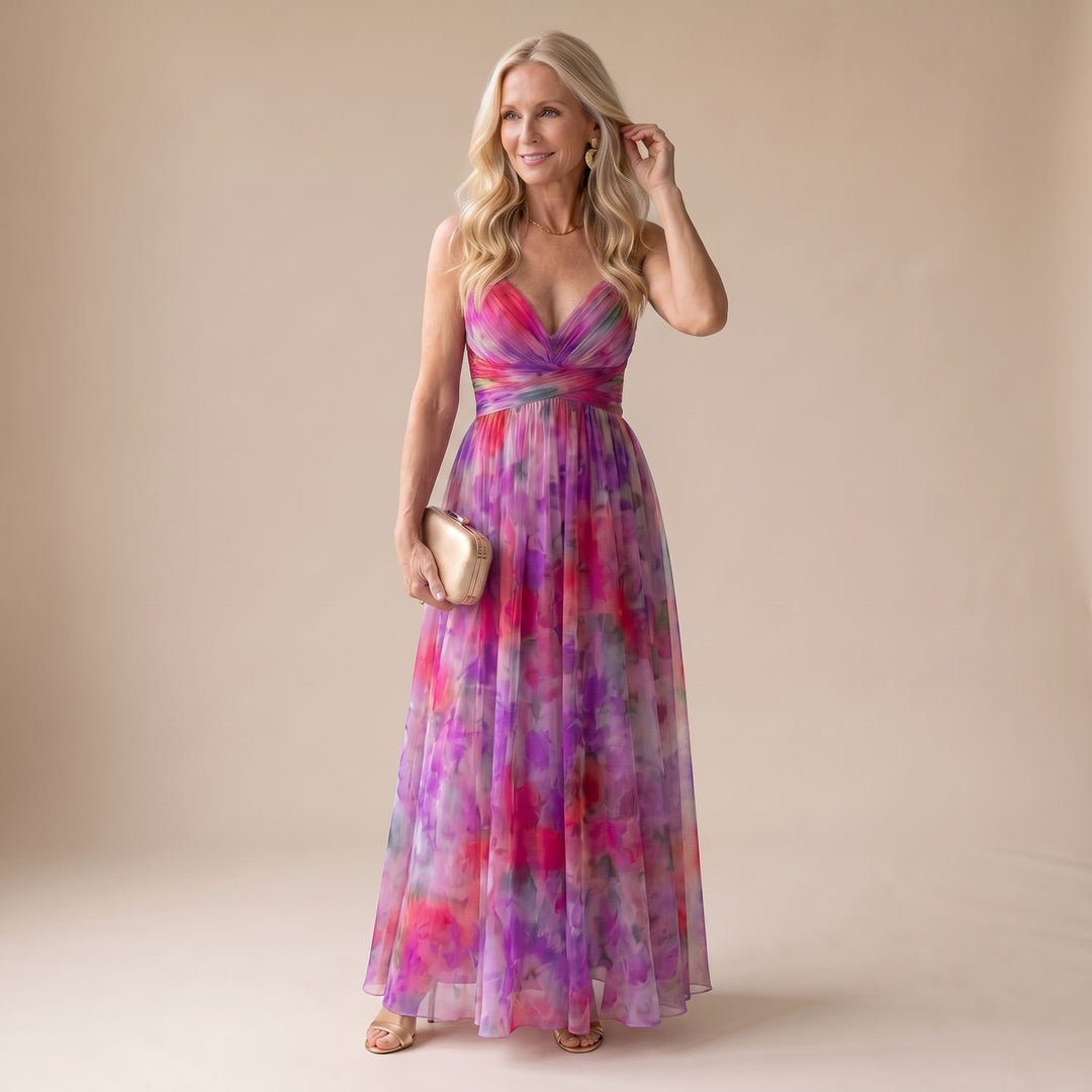 Women's Floral Wrap-Bodice Spaghetti-Strap Maxi Dress