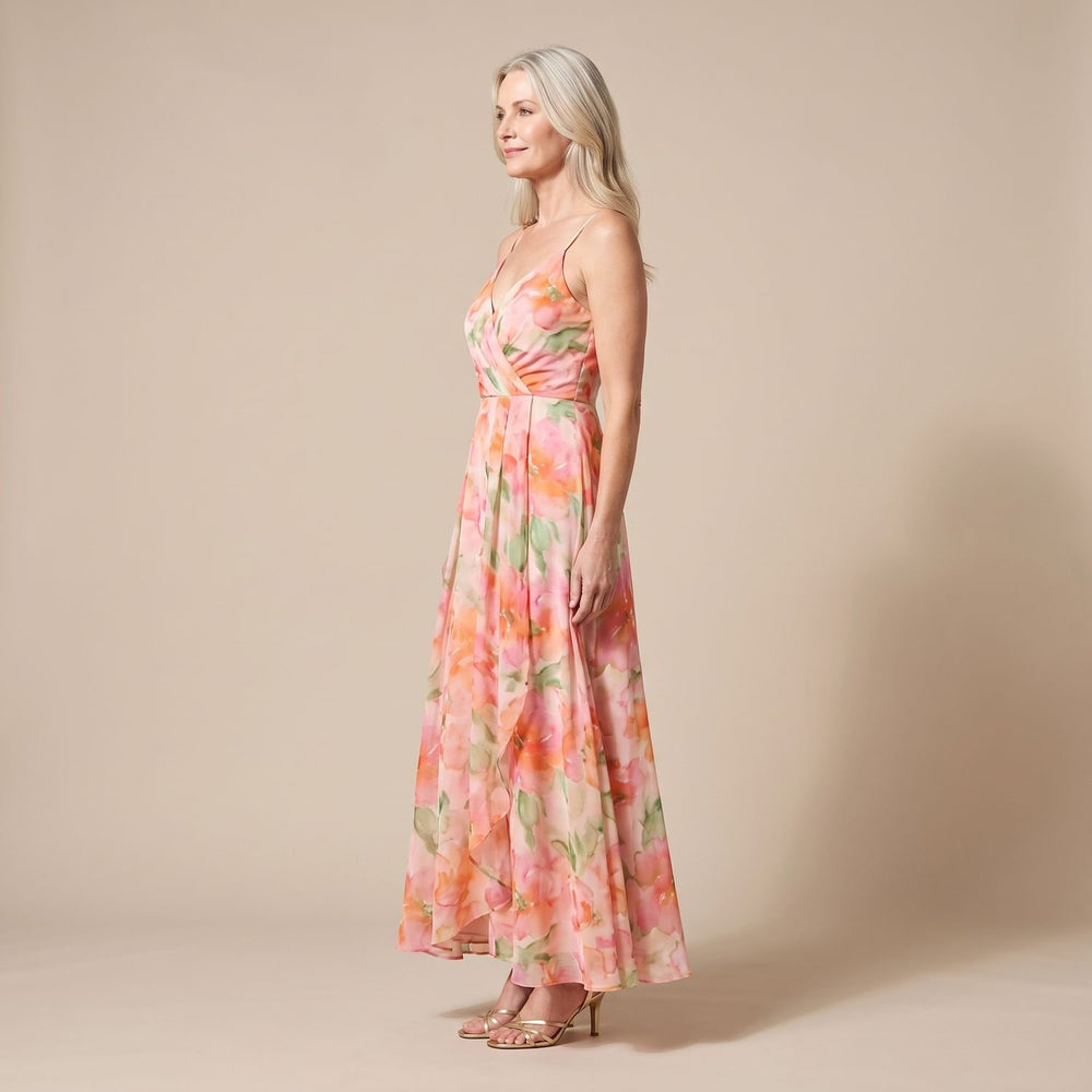 Women's Floral Wrap-Bodice Spaghetti-Strap Maxi Dress