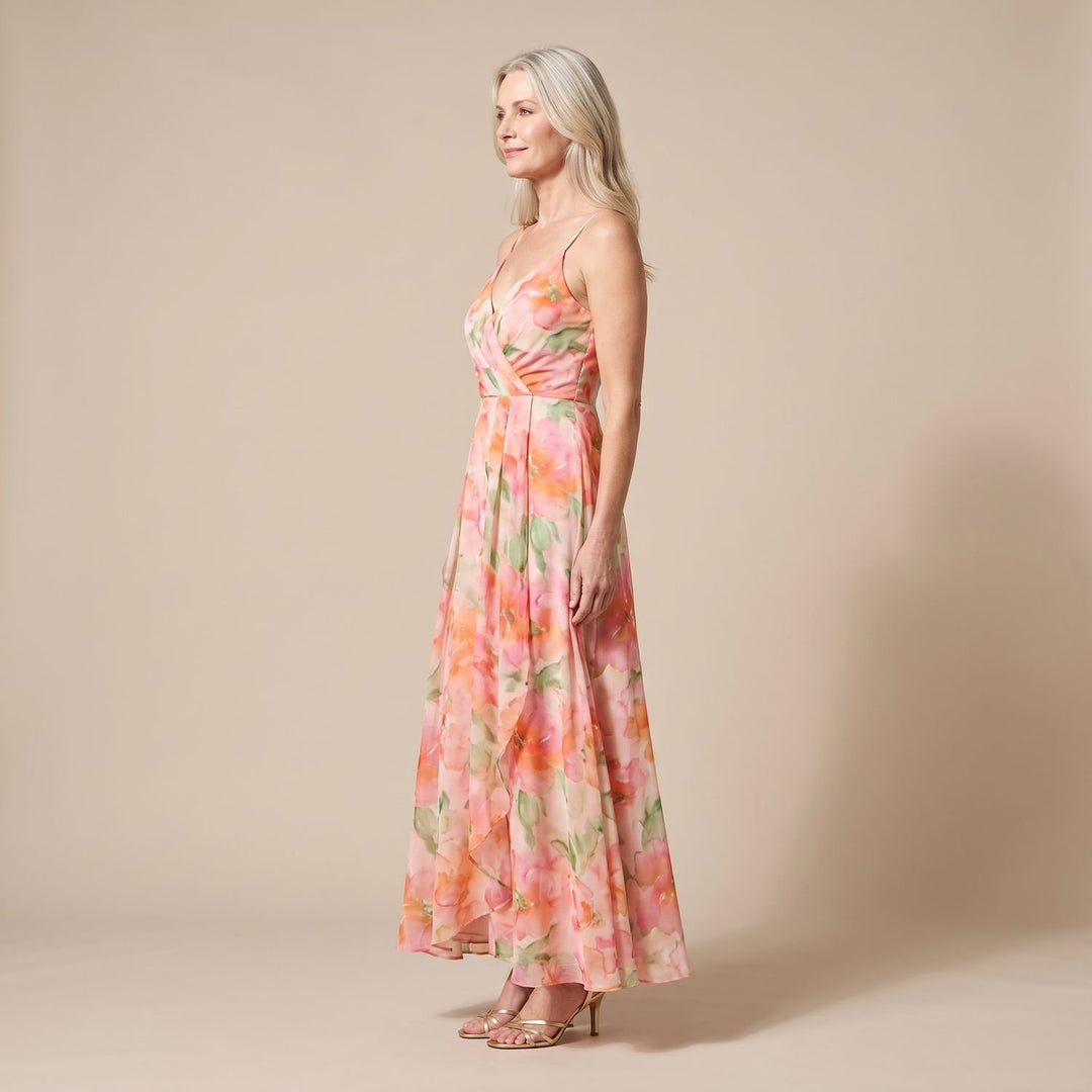 Women's Floral Wrap-Bodice Spaghetti-Strap Maxi Dress