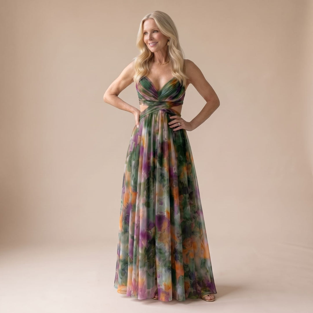 Women's Floral Wrap-Bodice Spaghetti-Strap Maxi Dress