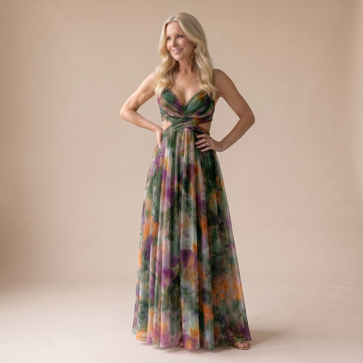 Women's Floral Wrap-Bodice Spaghetti-Strap Maxi Dress
