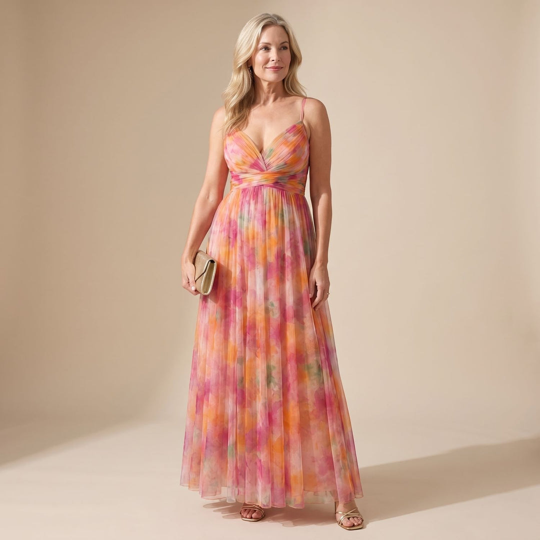 Women's Floral Wrap-Bodice Spaghetti-Strap Maxi Dress