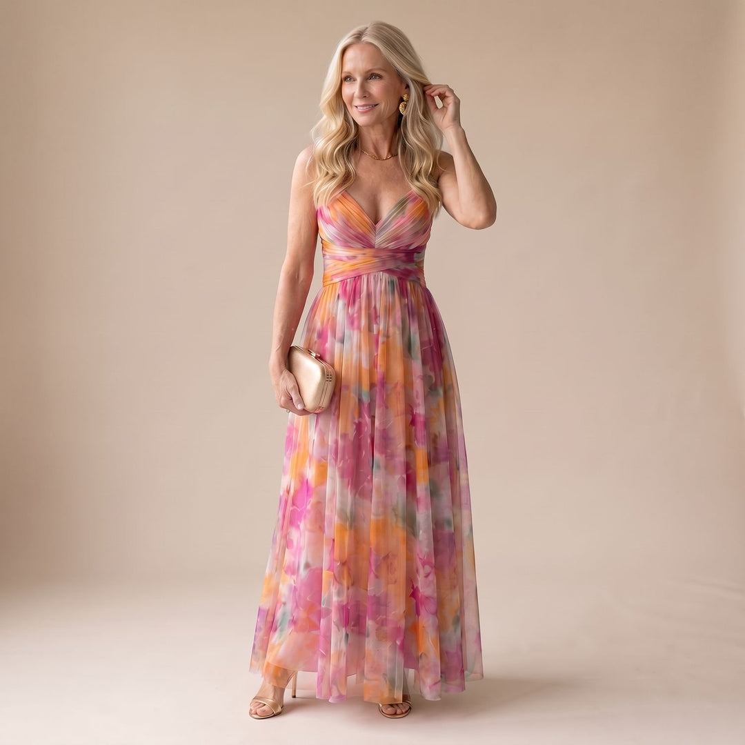 Women's Floral Wrap-Bodice Spaghetti-Strap Maxi Dress