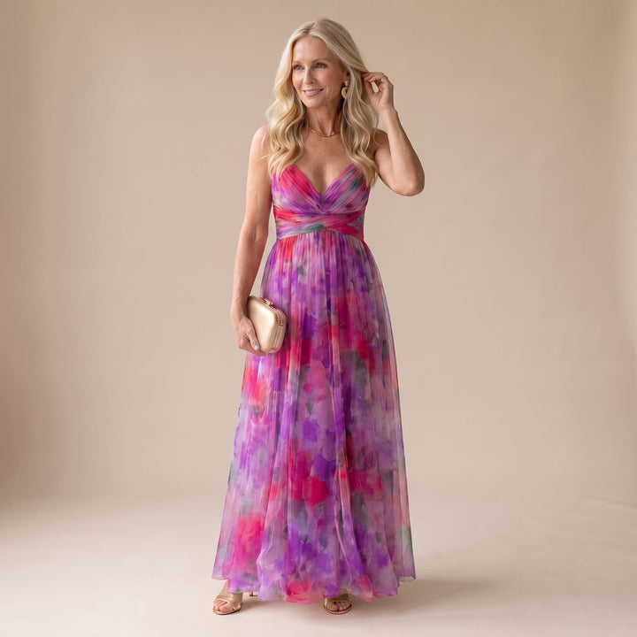 Women's Floral Wrap-Bodice Spaghetti-Strap Maxi Dress - Pink
