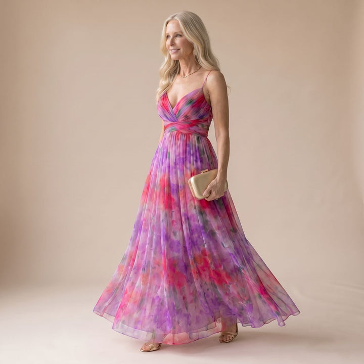 Women's Floral Wrap-Bodice Spaghetti-Strap Maxi Dress