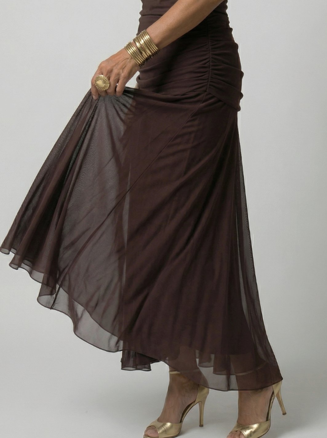 Women's Flowy Midi Dress Draped V-Neck Off-Shoulder Floral Chiffon