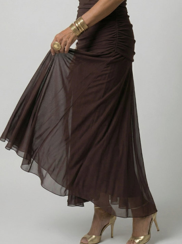 Women's Flowy Midi Dress Draped V-Neck Off-Shoulder Floral Chiffon