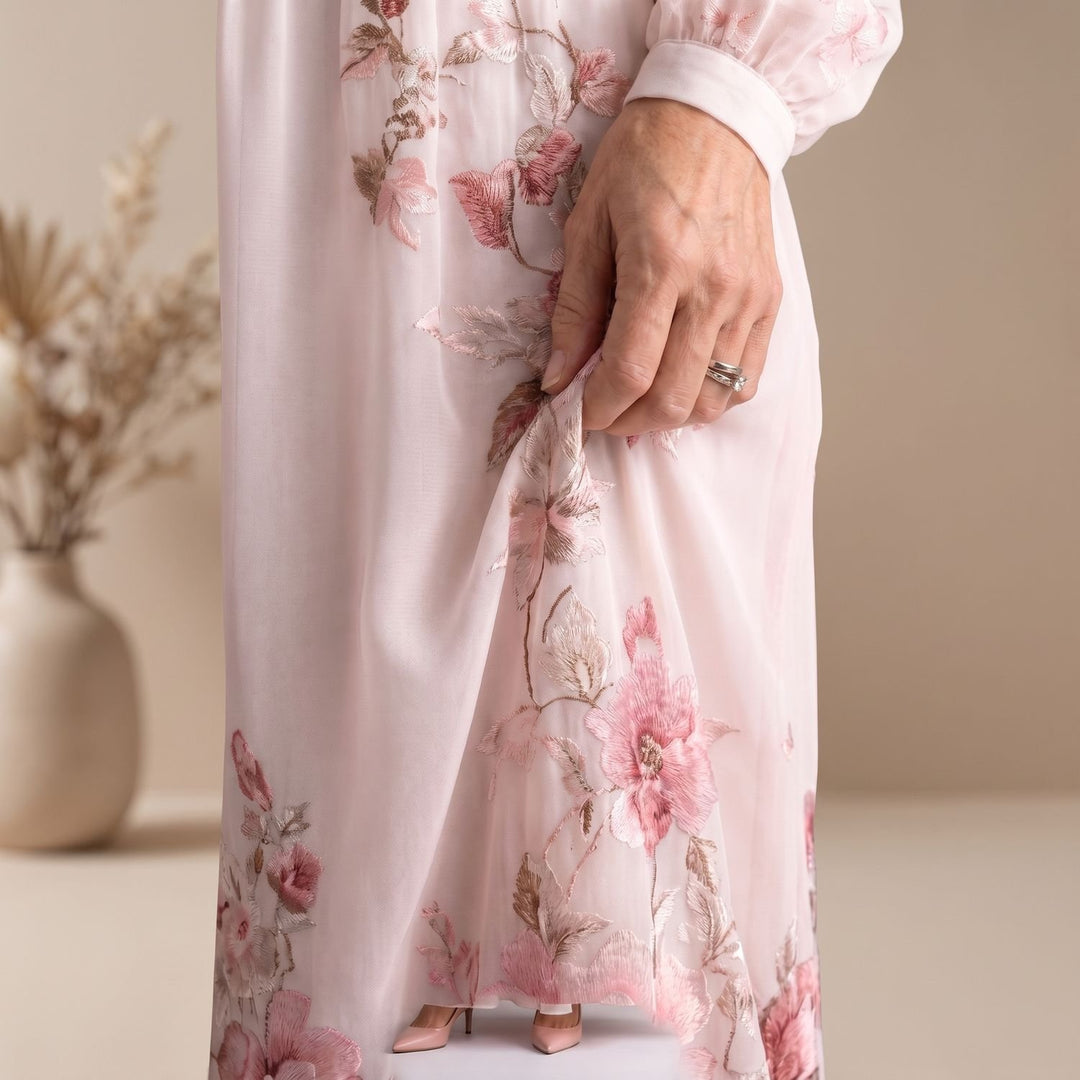 Women's Flowy Midi Long Sleeve Dress Floral V-Neck