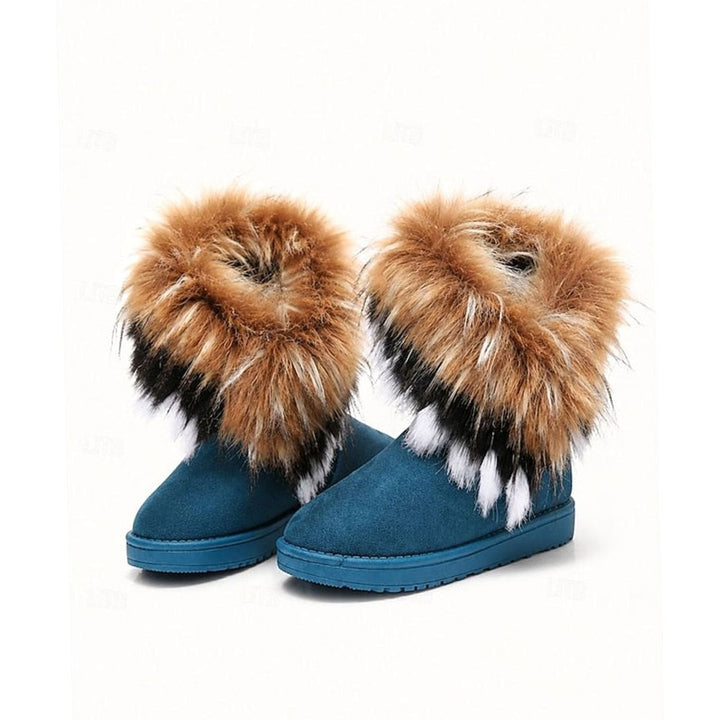 Women's Fluffy Fur-Trim Slip-On Winter Snow Boots - Blue