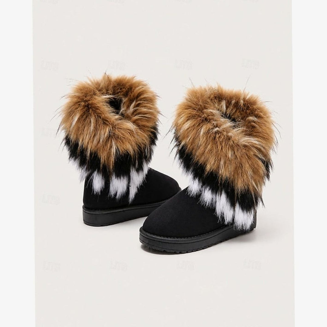 Women's Fluffy Fur-Trim Slip-On Winter Snow Boots - Black