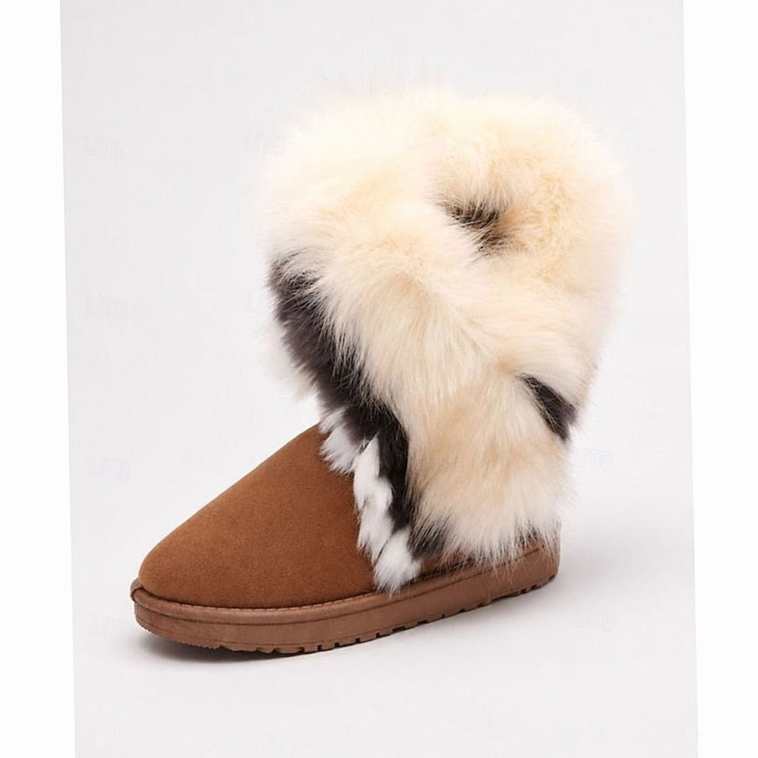 Women's Fluffy Fur-Trim Slip-On Winter Snow Boots - White / Yellow
