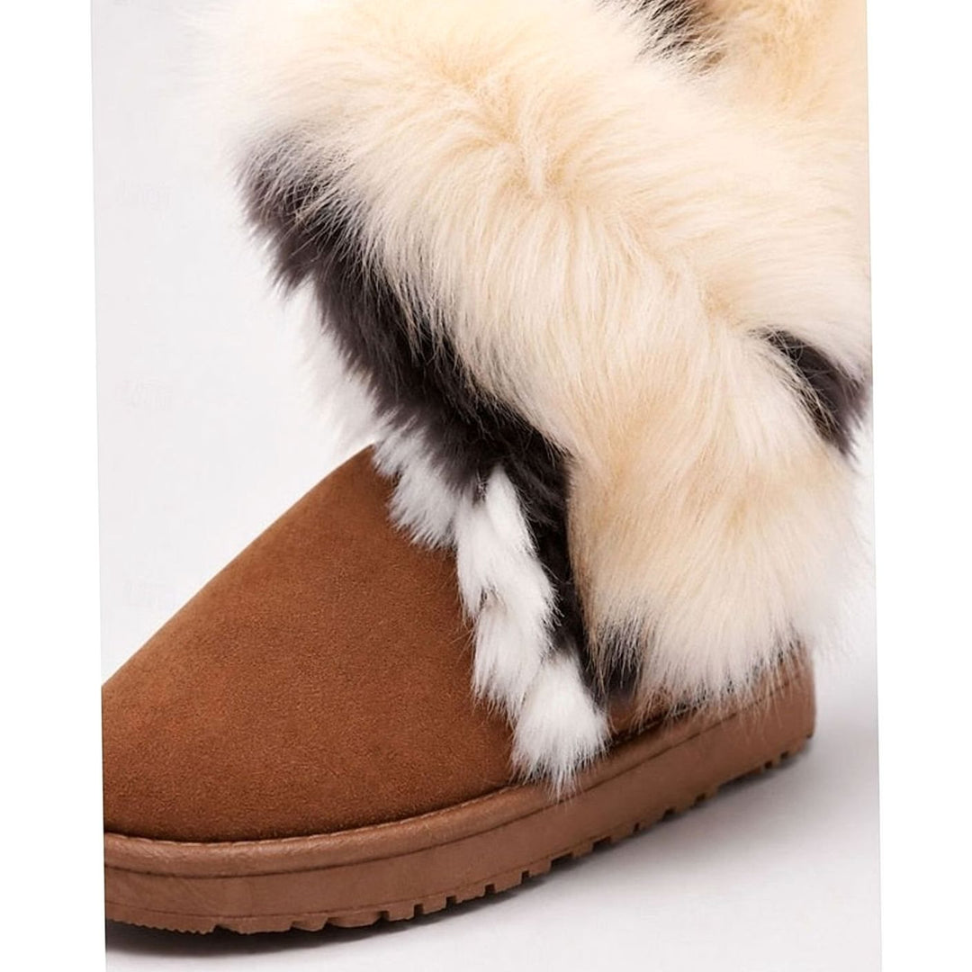 Women's Fluffy Fur-Trim Slip-On Winter Snow Boots