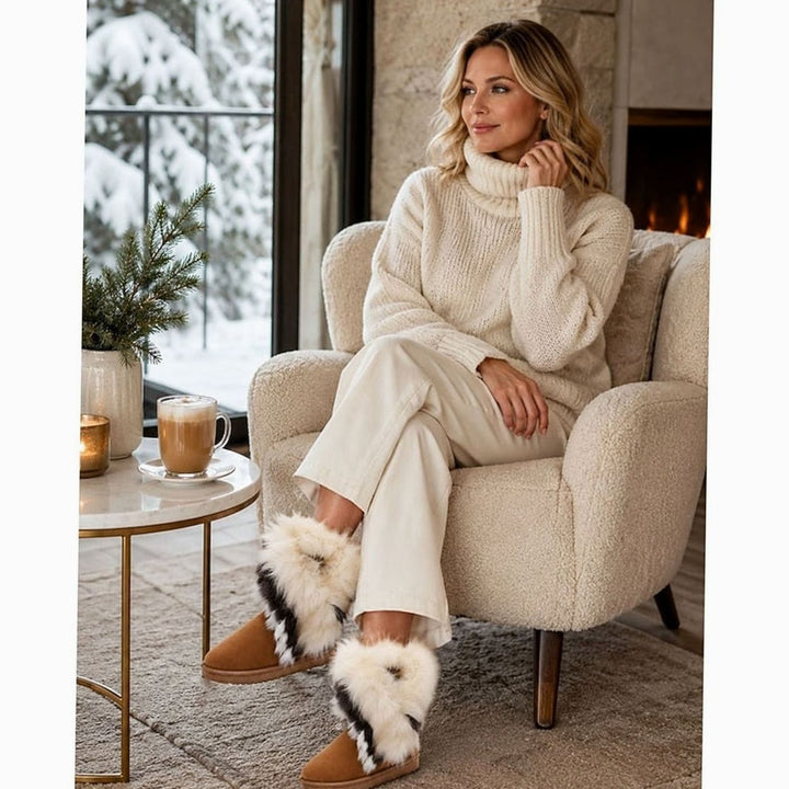 Women's Fluffy Fur-Trim Slip-On Winter Snow Boots