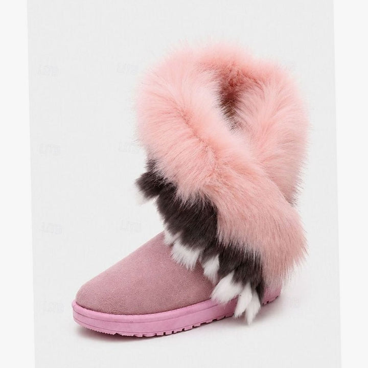 Women's Fluffy Fur-Trim Slip-On Winter Snow Boots - Pink