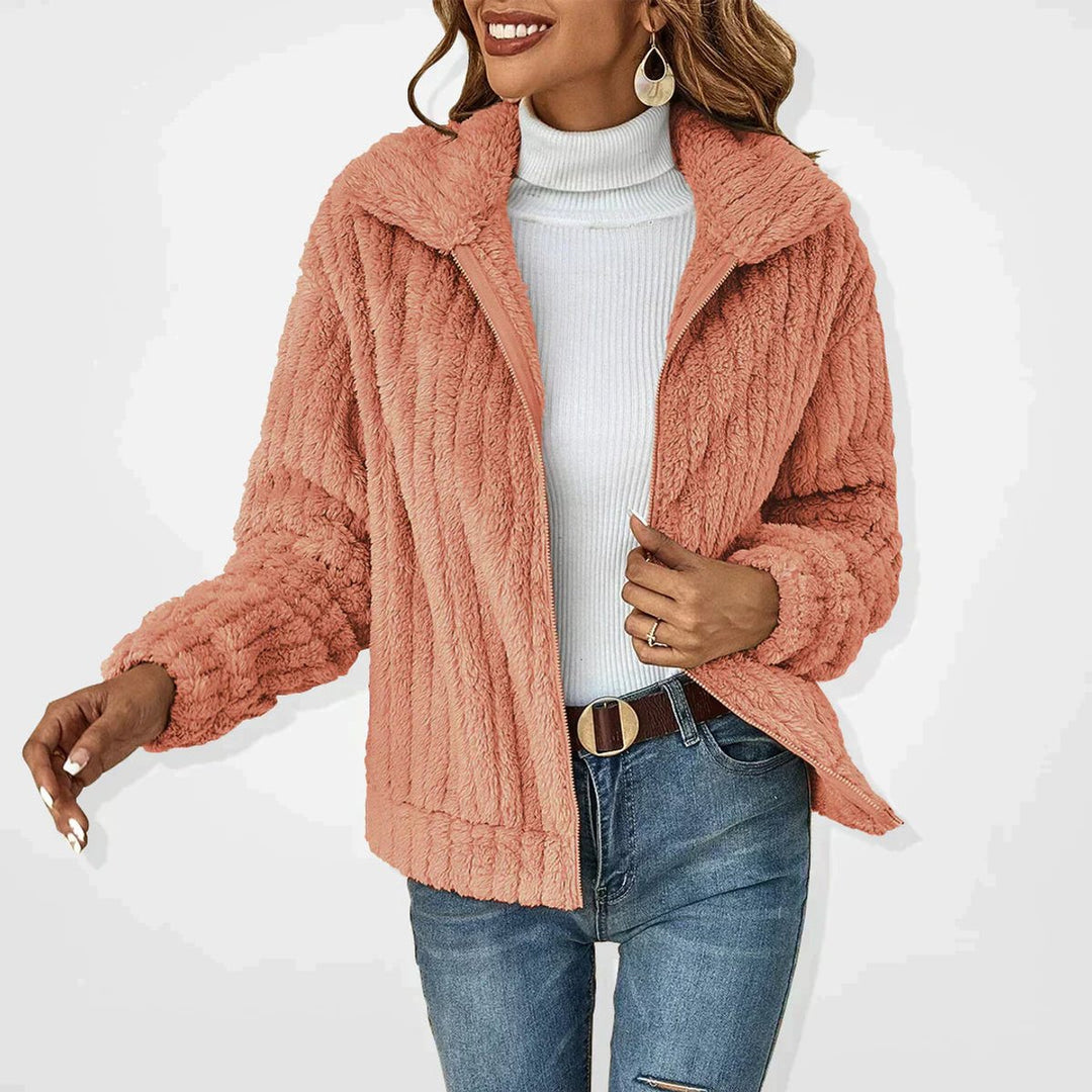 Women's Fluffy Plush Zip-Up Fleece Cardigan Jacket - Pink