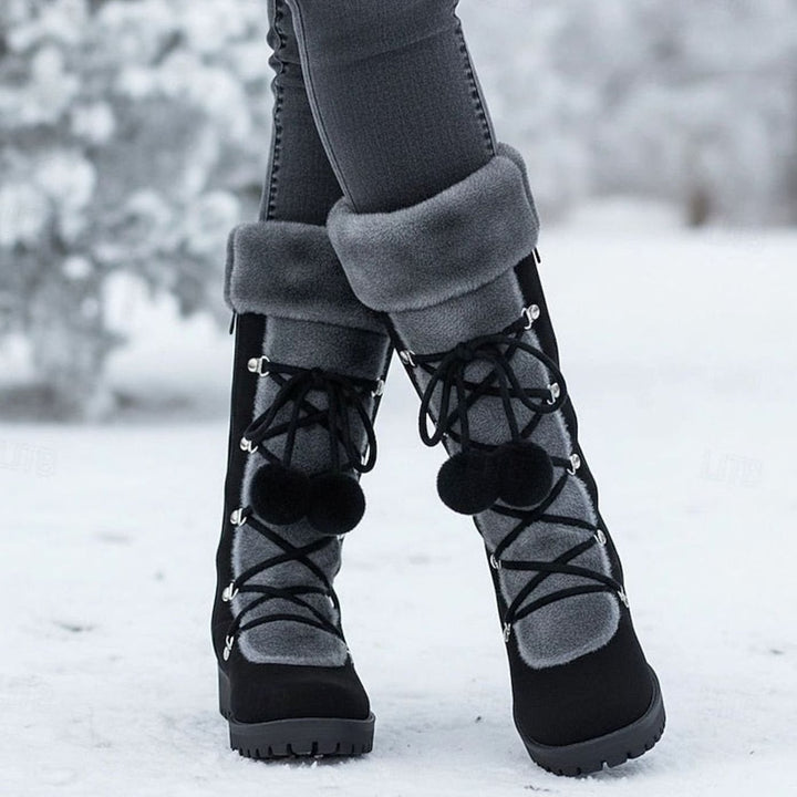 Women's Fur-Trimmed Lace-Up Mid-Calf Snow Boots