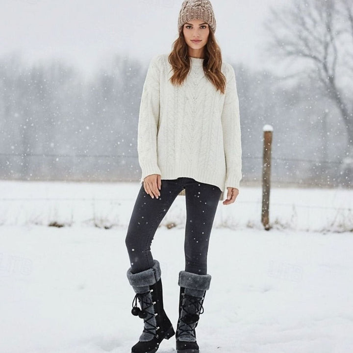 Women's Fur-Trimmed Lace-Up Mid-Calf Snow Boots