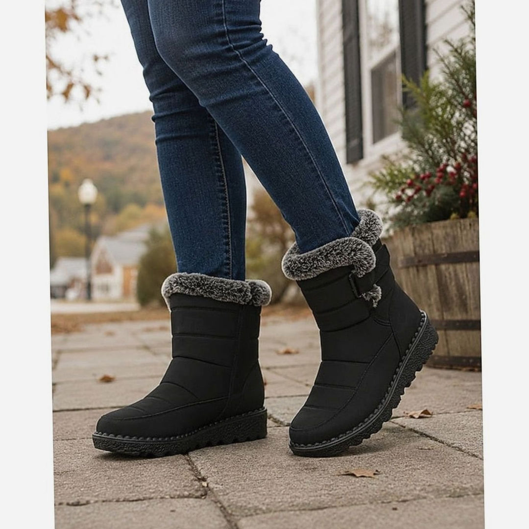 Women's Fur-Trimmed Quilted Slip-On Winter Snow Boots