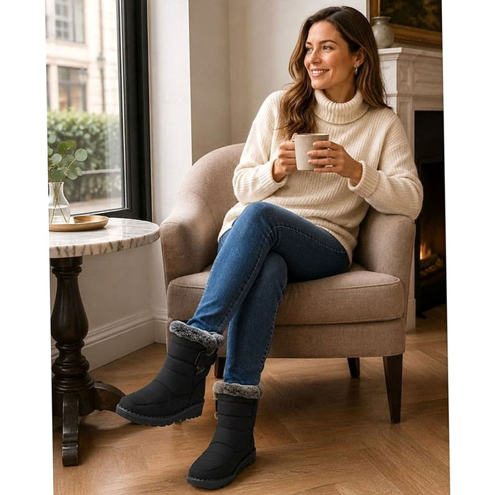 Women's Fur-Trimmed Quilted Slip-On Winter Snow Boots